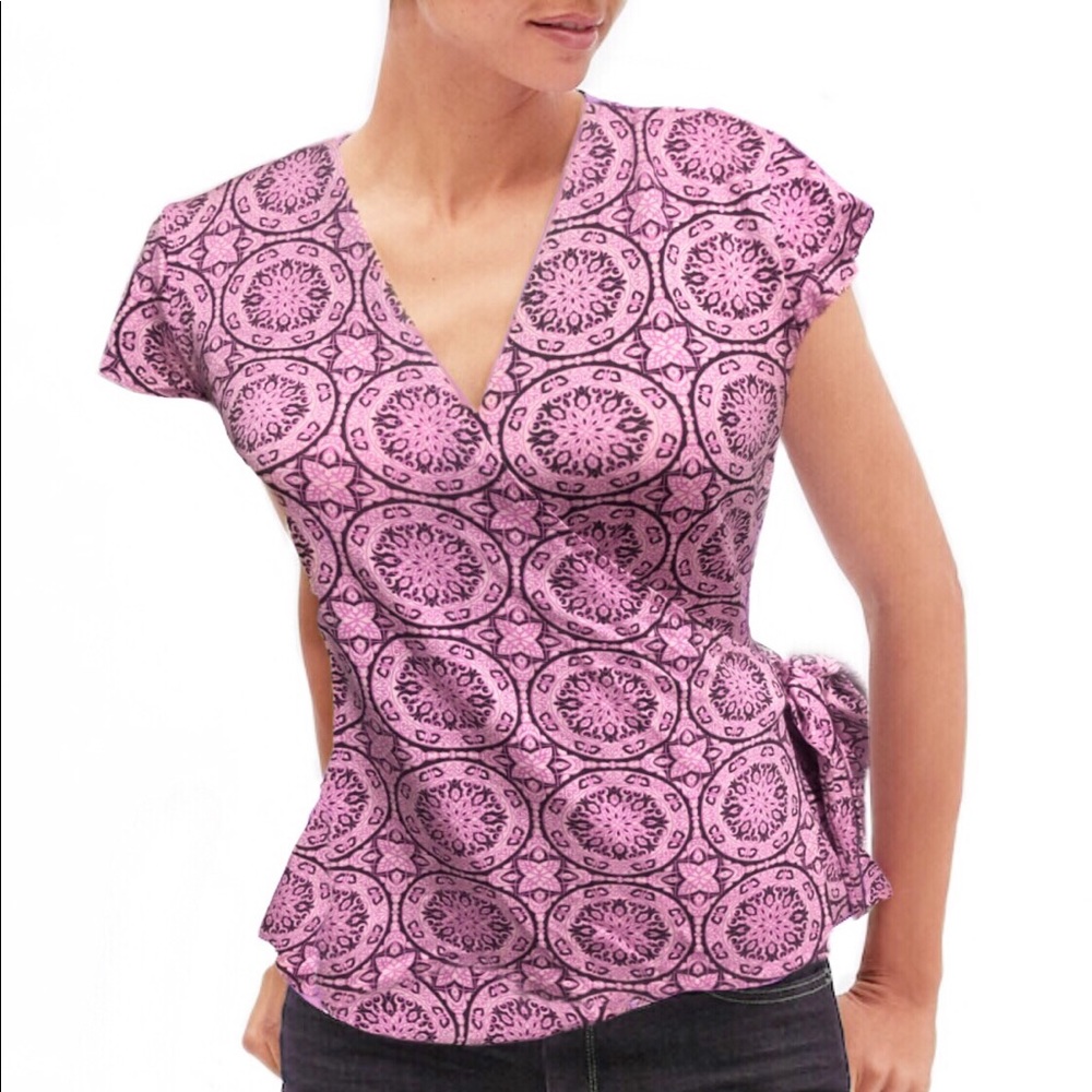 Banana Republic Silk Top Tie Wrap Pink Mandala